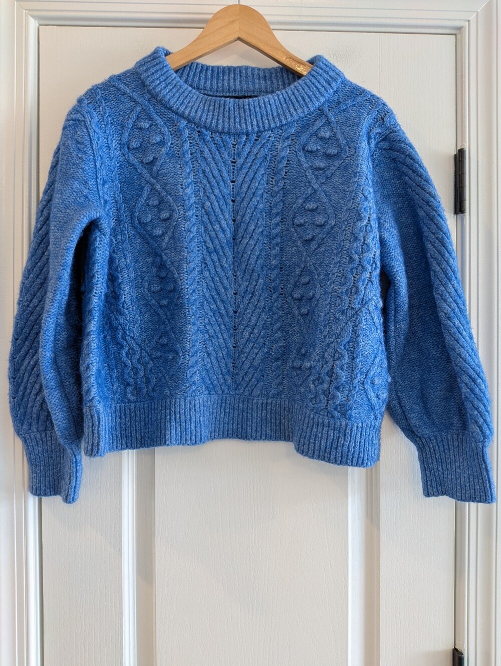 HATCH Collection Cable Knit Fisherman Maternity Sweater Blue Wool Blend Size S